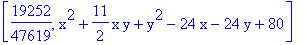 [19252/47619, x^2+11/2*x*y+y^2-24*x-24*y+80]